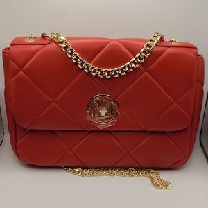 Studio Badgley Mischka Red Quilted Letter Lock Crossbody Bag